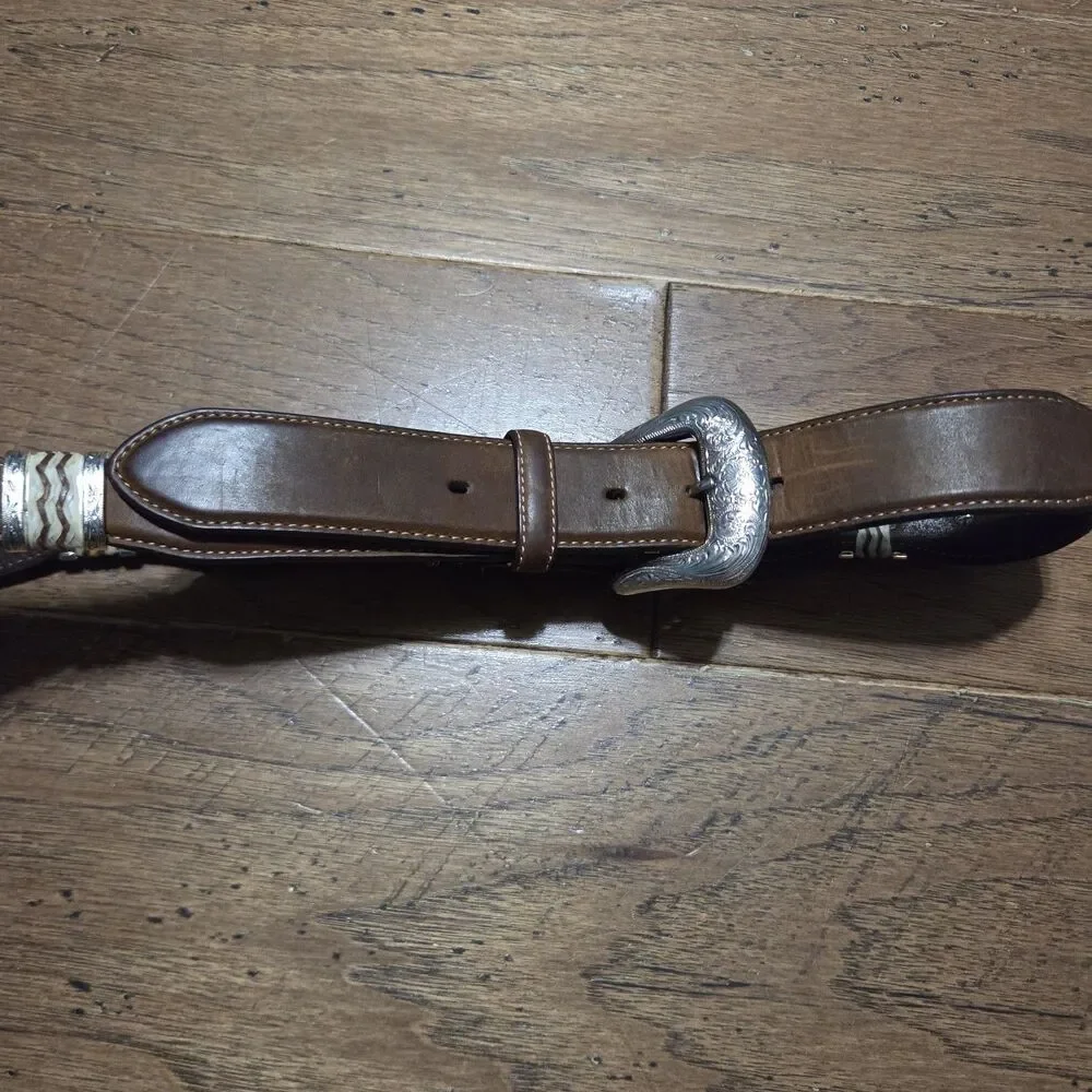 Tony Lama 9119L Mens Size 38 Cutting Champ Conchos Leather Belt Western Brown